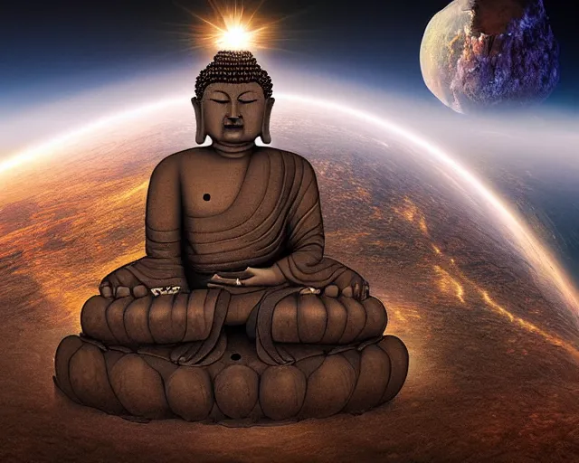 Prompt: a giant buddha in space, highly detailed, digital art, 3D, by antoni tudisco