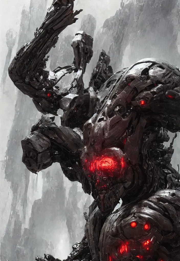 Image similar to willem dafoe as victor stone, full body concept, cyborg, borg, strogg, face of a man, terminator, flesh, quake strogg, doom demon, wolfenstein, monstrous, symmetry, symmetrical, concept art by ruan jia and greg rutkowski