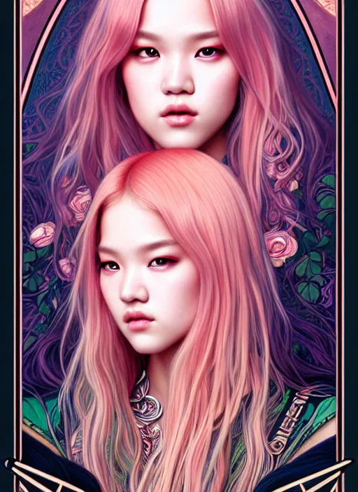 Image similar to jossi of blackpink, king, tarot card, highly detailed, digital painting, smooth, sharp focus, illustration, ultra realistic, 8 k, art by artgerm and alphonse mucha