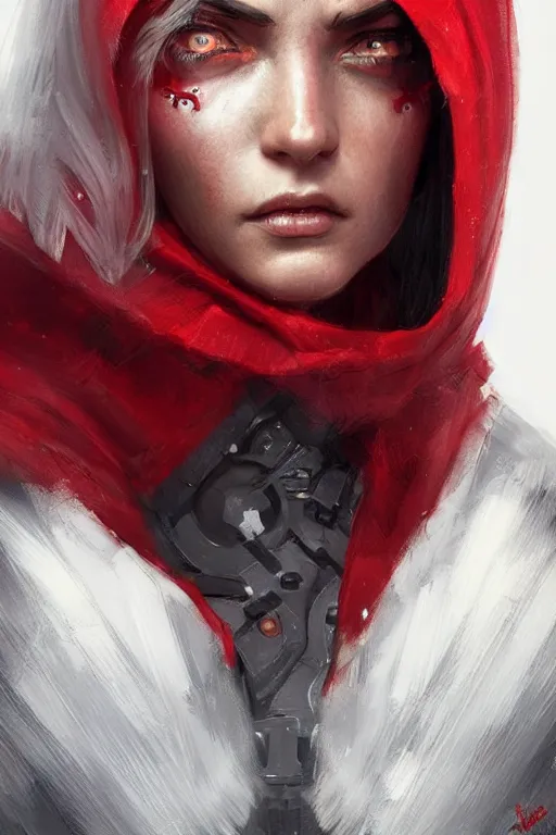 Image similar to cyborg red riding hood, d & d, fantasy, portrait, highly detailed, headshot, digital painting, trending on artstation, concept art, sharp focus, illustration, art by artgerm and greg rutkowski and magali villeneuve