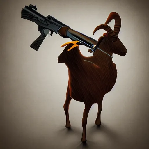 Prompt: Epic Album art cover, hayloft, goat with a gun, trending on artstation, award-winning art