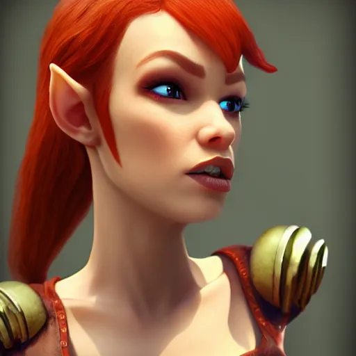 Image similar to beautiful redhead elf, clash royal style characters, unreal engine 5, octane render, detailed, cinematografic, cinema 4 d