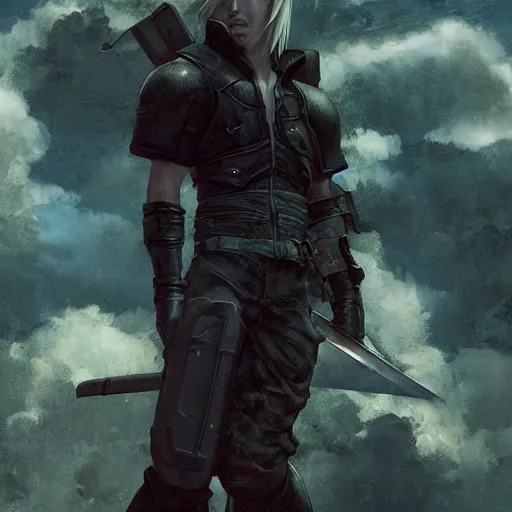 Prompt: Cloud Strife in a abandoned wasteland by Beeple Andrei Riabovitchev Jake Souva Nicola Samori James Gilleard Ishbel Myerscough Scott Radke Jean-Baptiste Monge jakub