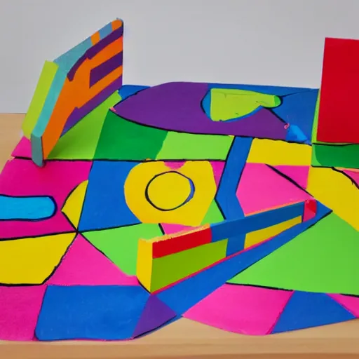 Prompt: a children's play set inspired by the cubist art movement
