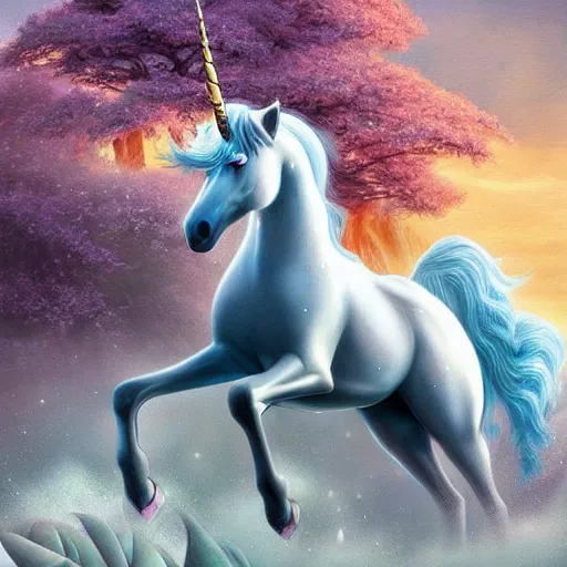 Image similar to A stunningly beautiful mystical unicorn :: hyperdetailed :: hyper realistic :: art by Walt Disney :: in the style of Fantasy Art