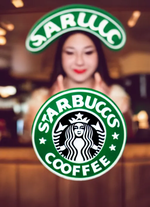 Image similar to a full portrait photo of real - life starbucks logo, f / 2 2, 3 5 mm, 2 7 0 0 k, lighting, perfect faces, award winning photography.