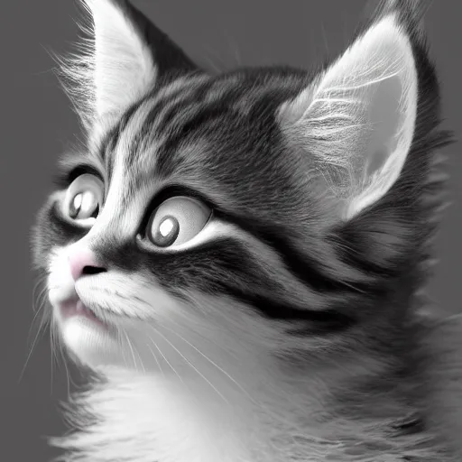 Image similar to eye - level view, a super cute maine coon kitten ate my homework in my room and woke up the next day smart, hilarious, funny, back to school comedy, cg animation, 3 d octane render, imax 7 0 mm,