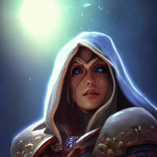 Prompt: hyperrealist portrait of sylvanas windrunner on a blue planet. by bayard wu, fantasy art, photo realistic, dynamic lighting, trending on artstation, poster, volumetric lighting, very detailed faces, 4 k, award winning