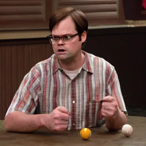 Image similar to dwight schrute playing rickety - cricket on always sunny