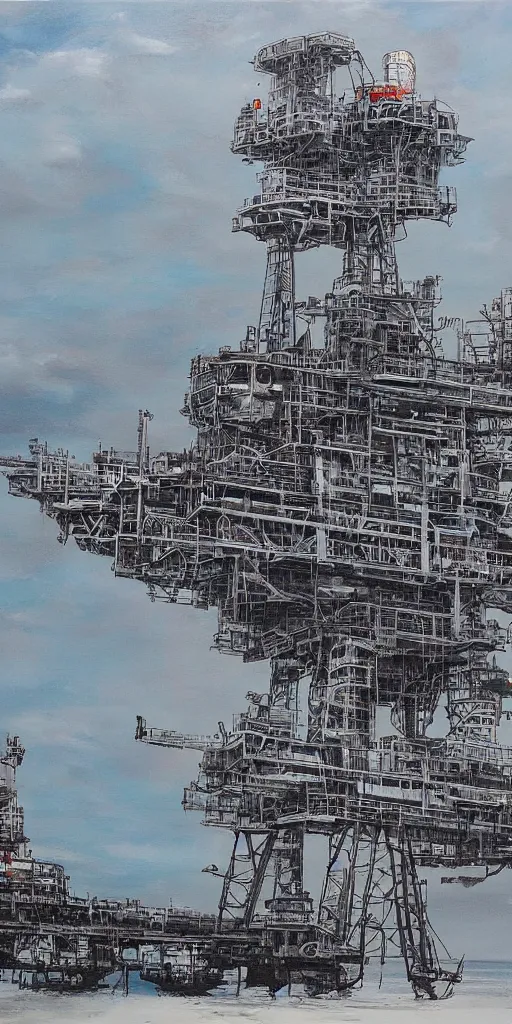 Image similar to oil painting scene from oil platform by kim jung gi