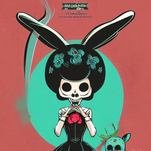 Image similar to portrait skull girl bunny disney by petros afshar, tom whalen, laurie greasley, mucha, war face by greg rutkowski