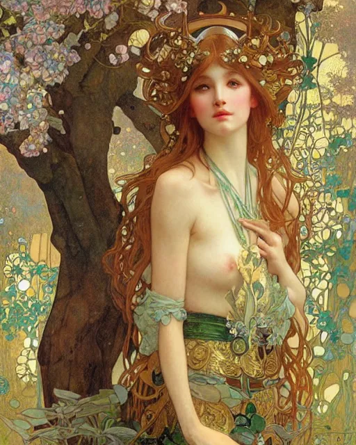 Prompt: an elf princess by Ross Tran, Alphonse Mucha, Gustav Klimt and edgar maxence