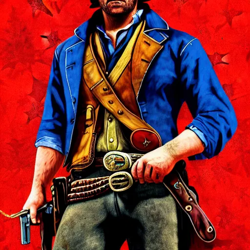 Image similar to a portrait of a Arthur Morgan as a cowboy ,red dead redemption , wild west, cowboy , HDR, natural light, shoulder level shot, dynamic pose, award winning photograph, Mucha style 4k,