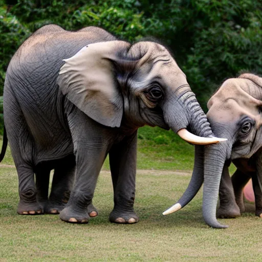 Image similar to a Elephant-Pug Hybrid, A Elephant that looks like a pug, huge tusks, afternoon hangout, good times photograph, candid