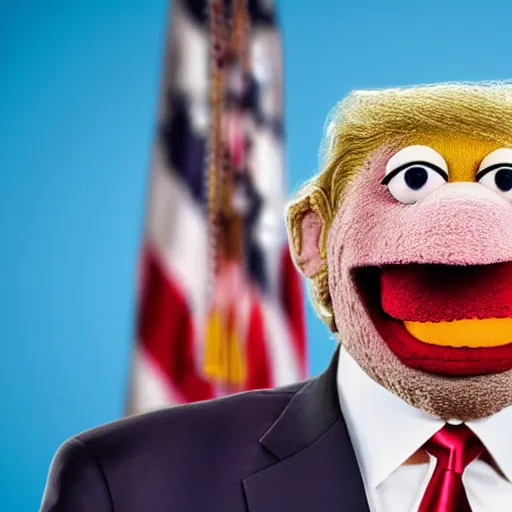 Image similar to trump muppet, realistic portrait photograph