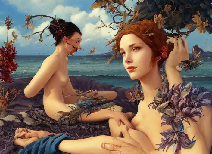 Image similar to beautiful painting of a chill day in summer, by Gerald Brom, James Jean, Krenz Cushart, Yuumei, Death Burger. trending on Artstation, 8k, masterpiece, graffiti paint, fine detail, full of color, intricate detail, golden ratio illustration