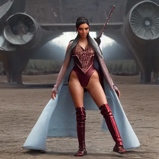 Image similar to victoria justice with kim kardashian body as princess padme in star wars episode 3, 8 k resolution, cinematic lighting, anatomically correct