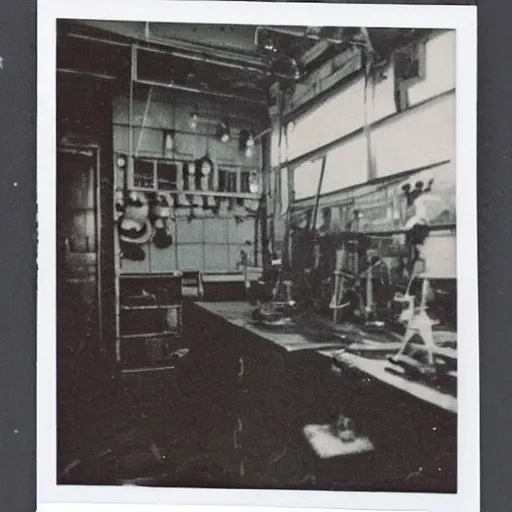 Prompt: Photo of a old rusty Soviet lab taken by a Polaroid