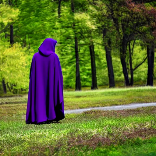 Image similar to grim reaper, purple cloak, full body