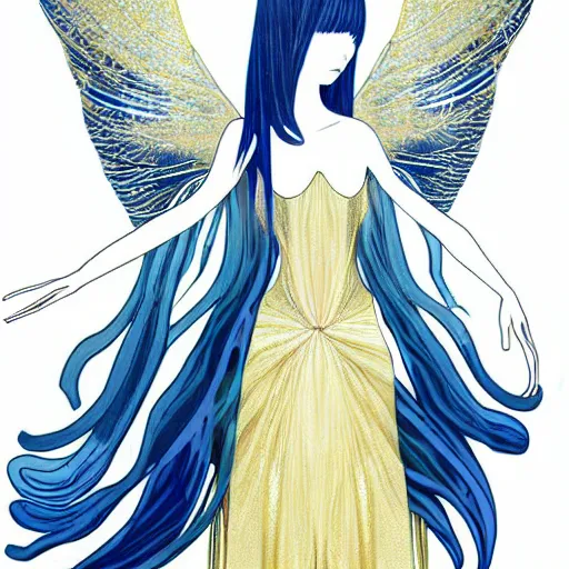 Prompt: anthropomorphic angel with betta fish dress, white and gold color palette, by Yoshitaka Amano, ethereal, dreamy, god rays