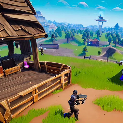 Prompt: a screenshot of a fortnite game, taking place in the city of seattle