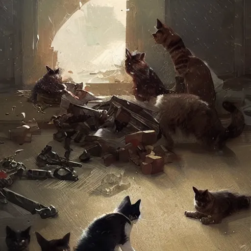 Prompt: a war between dogs and cats, digital art by greg rutkowski and artgerma