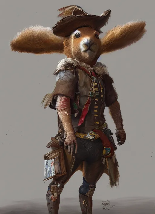 Image similar to detailed full body concept art illustration oil painting of an anthropomorphic capybara cowboy in full intricate clothing by Carel Fabritius, biomutant, ultra detailed, digital art, octane render
