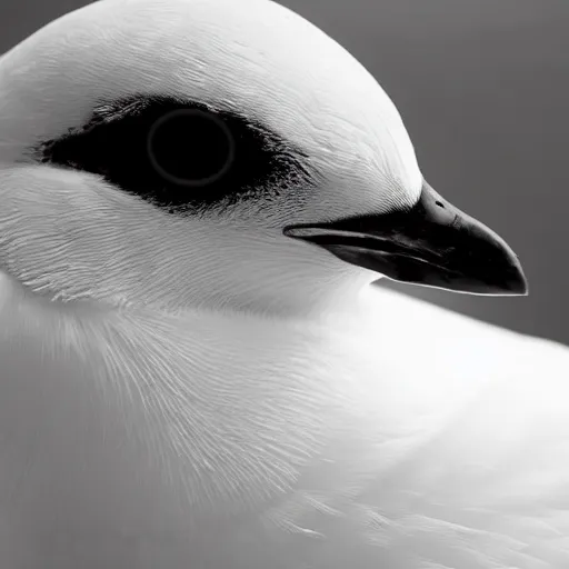 Image similar to an angry seagull typing at a computer in it's bedroom, close up, studio portrait