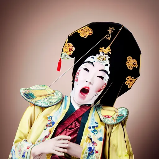 Prompt: Award-winning photography of a Chinese opera singer, studio photography