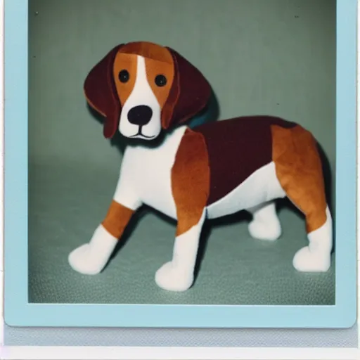 Prompt: polaroid of a beagle plush
