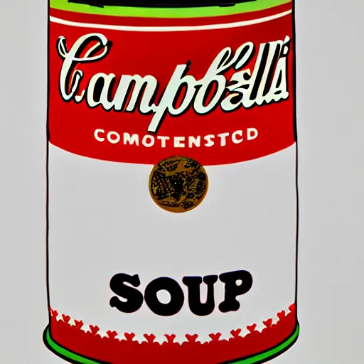 Image similar to Andy Warhol inside his soup can