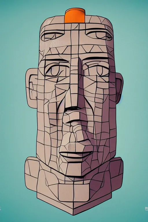 Image similar to cubist moai statue cutout digital illustration cartoon colorful beeple