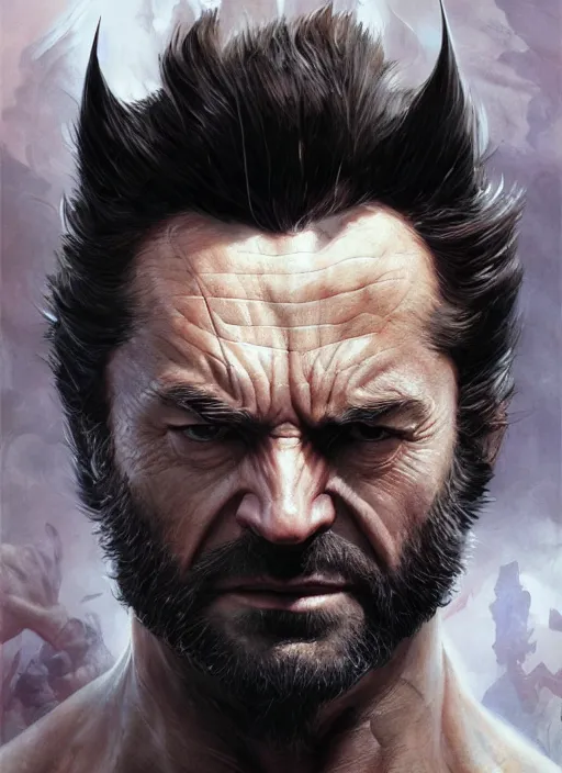 Image similar to Portrait Wolverine, marvel comics, dark, intricate, highly detailed, smooth, artstation, digital illustration by Ruan Jia and Mandy Jurgens and Artgerm and Wayne Barlowe and Greg Rutkowski and Frank Frazetta