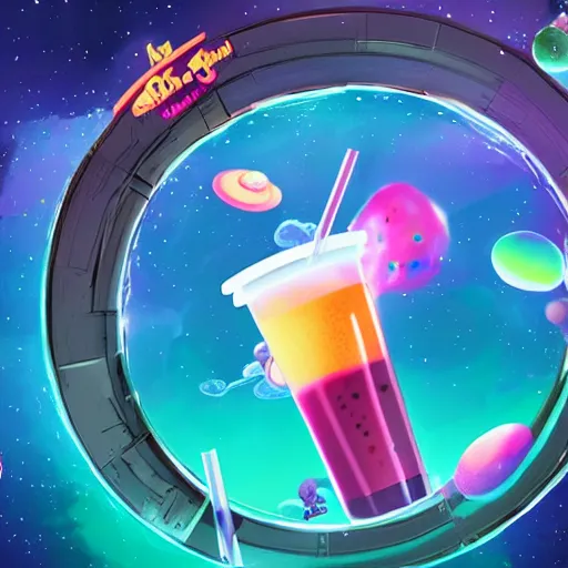 Prompt: bubble tea in space, award winning, 4k, digital art, colorful, volumetrics, hyper detailed, cinematic lighting