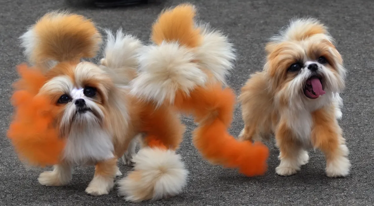 Image similar to Vulpix as a Shih Tzu breathing Fire