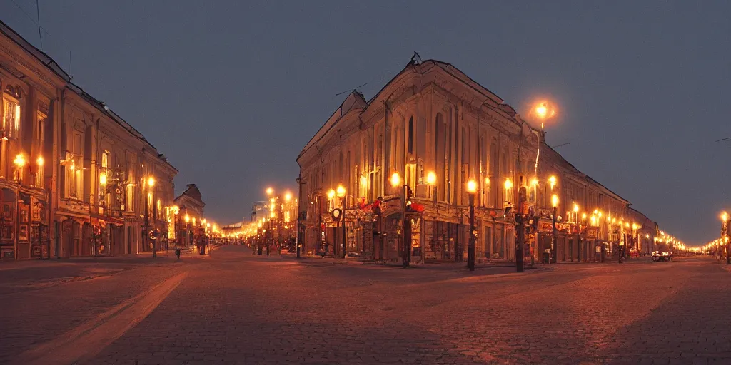 Prompt: bauman street in kazan city, nuar, shot on Leica A6, cinematic lighting