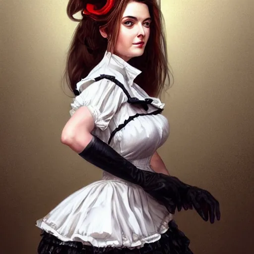 Image similar to a portrait of alexandra breckenridge as a french maid, urban motifs, intricate, elegant, highly detailed, digital painting, trending on artstation, concept art, smooth sharp focus, illustration, art by artgerm and greg rutkowski