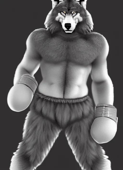 Prompt: full body shot. antropomorphic muscular masculine furr wolf. kickboxer, in sport pants. wolf head. grey furr on body. 8 bit nes graphics, sharp, pixelate