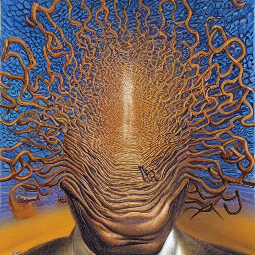 Image similar to benjamin netanyahu swirling into madness, abstract painting, by michael cheval and salvador dali and wayne barlowe