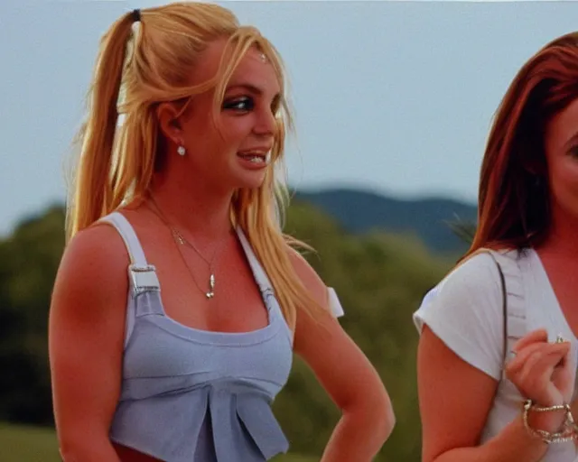 Prompt: britney spears as lindsay lohan and lindsay lohan in the parent trap, 1998, cdx