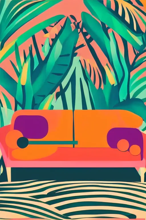 Image similar to minimalist boho style art of a colorful couch, illustration, vector art