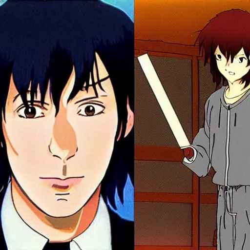 Prompt: keanu reeves in an anime world, studio ghibli