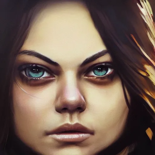 Image similar to winking mila kunis closeup portrait, dramatic light, lake background, 2 0 0 mm focal length, painted by stanley lau, painted by greg rutkowski, painted by stanley artgerm, digital art, trending on artstation