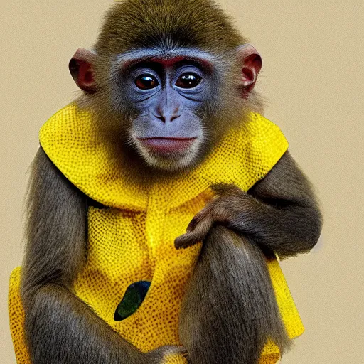 Image similar to a monkey wearing a yellow kimono, 8 k