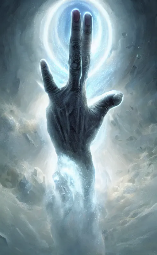 Image similar to the hand of God coming out of a portal hopping and time warping with reckless abandon, dramatic scene, masterpiece digital painting by Greg Rutkowski, Alex Grey, artstation, 4k wallpaper, pixar poster