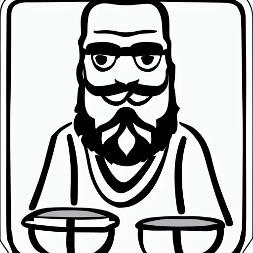 Image similar to bearded man turns bowl on woodlathe, vector art, simple, clean, black and white