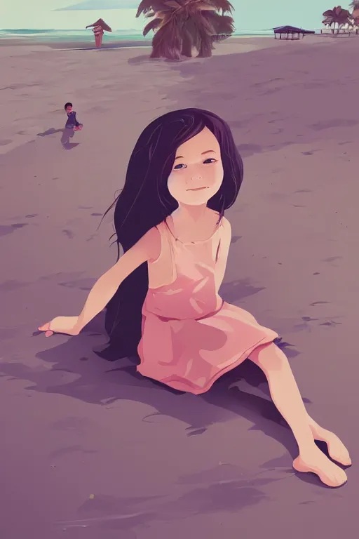 Prompt: a little girl sit beach. clean cel shaded vector art. illustration art by lois van baarle and helen huang and artgerm