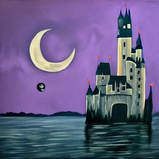 Prompt: Castle+moon+river+painting+ evil+smoke