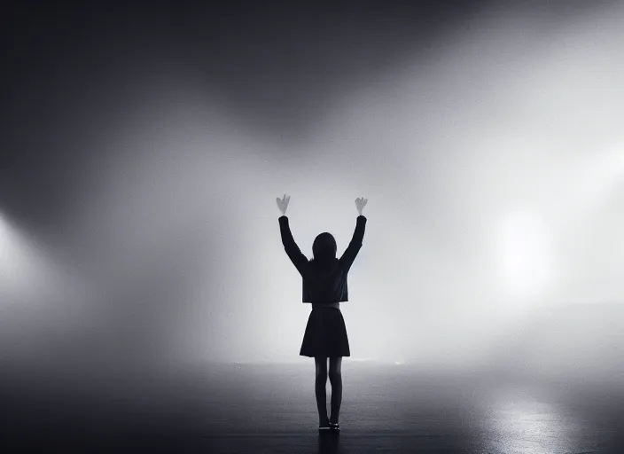 Image similar to girl stretches her hands to the light, fog, rain, volumetric lighting, beautiful, sharp focus, ultra detailed, jan urschel, dylan cole, marthe jonkers, james paick, thierry doizon, kai carpenter, ignacio fernandez rios, noir art house, 4 k, 3 5 mm, fujifilm