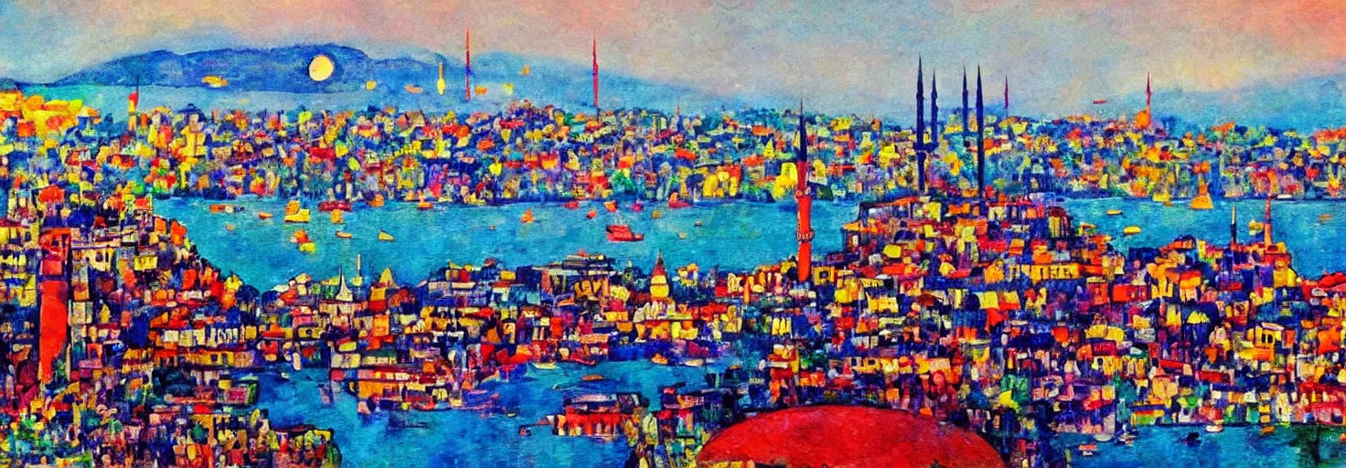 Image similar to Istanbul with a view on Bosporus in the style of Kandinsky